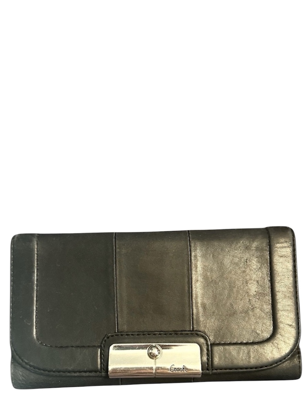 Coach Leather Black Trifold Wallet with Silver Hardware